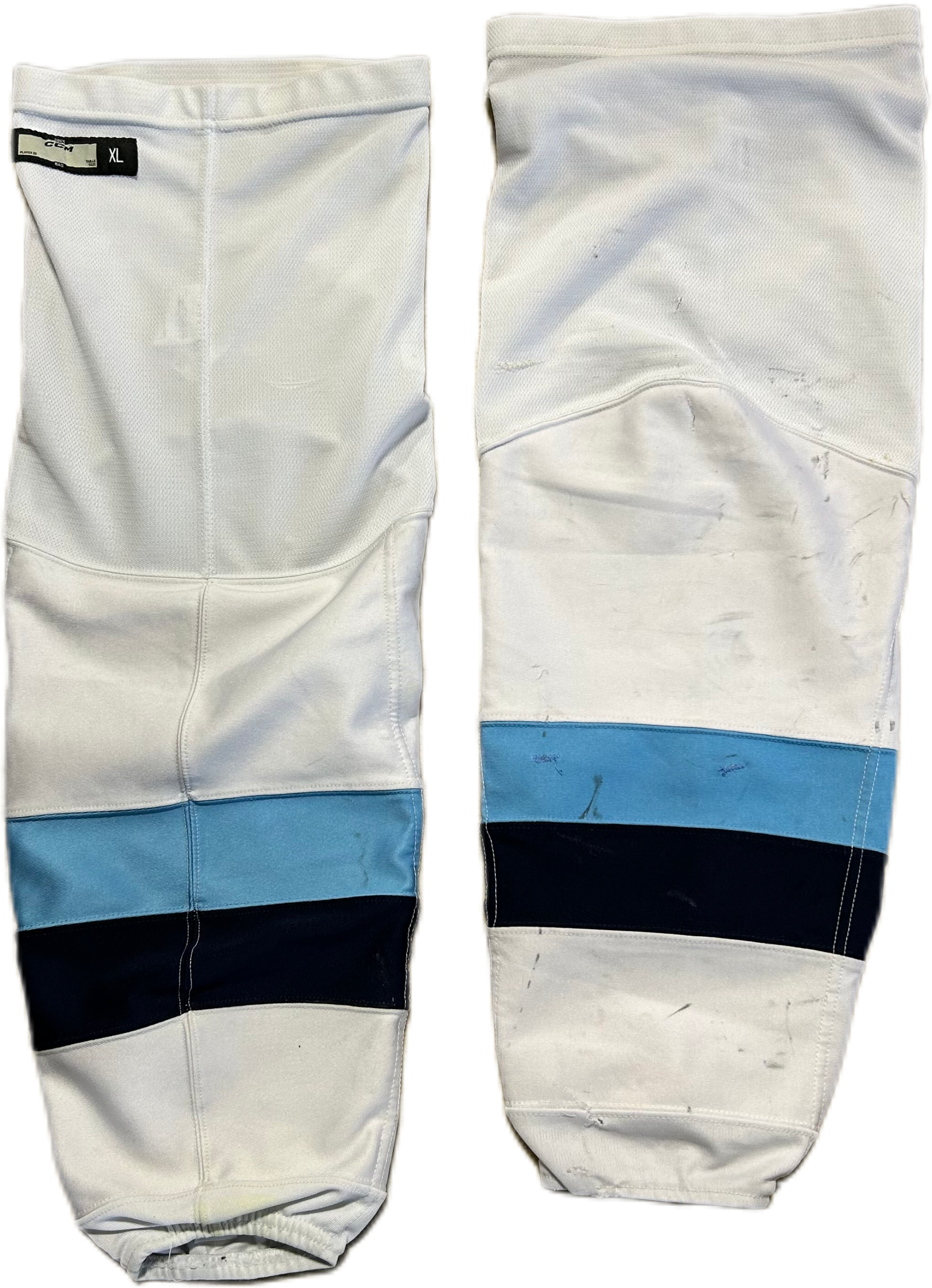 AHL - Chaussettes CCM Pro Stock d'occasion (blanc/bleu marine/bleu)